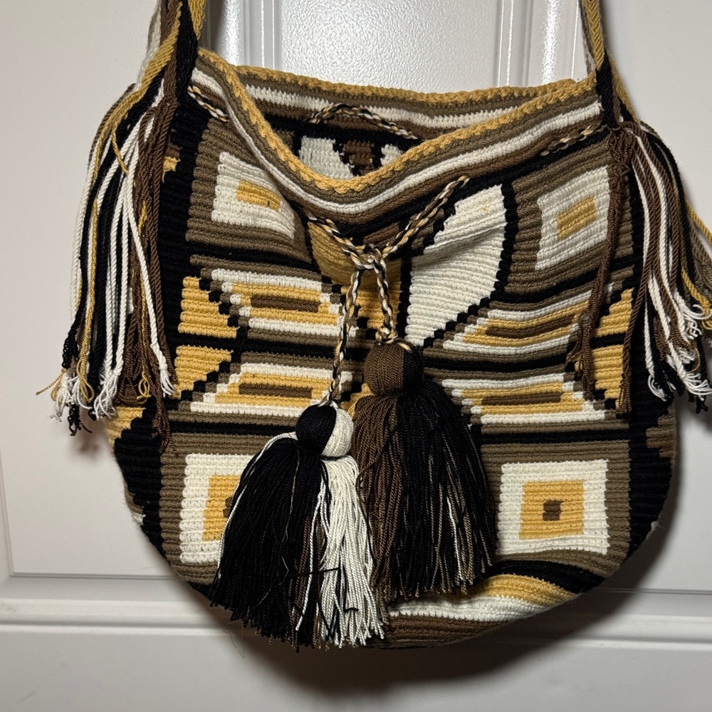 Wayuu Tribe Black, Brown, and Cream Shoulder Bag